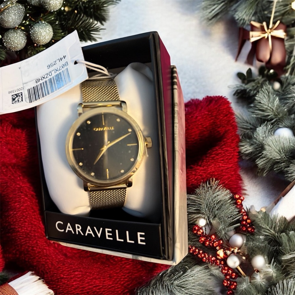 New in box Caravelle by Bulova Women's Crystal Accent Gold-Tone Mesh Watch